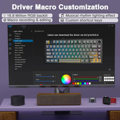 Teclado Mecânico Gaming Sem Fios AULA F75 Pro com Montagem Gasket, RGB Personalizado, Layout 75% e Teclas PBT com Gravação Lateral
