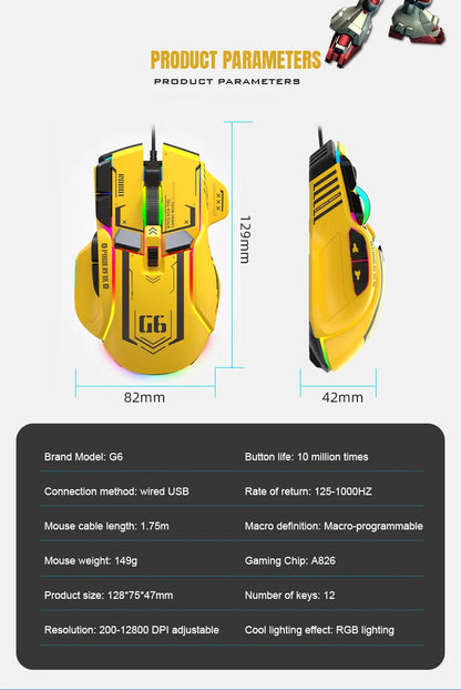 High-end Programmable Gaming Mouse Wired 12800dpi 12 keys RGB Game Mice for Windows IOS  Home Office Laptop PC