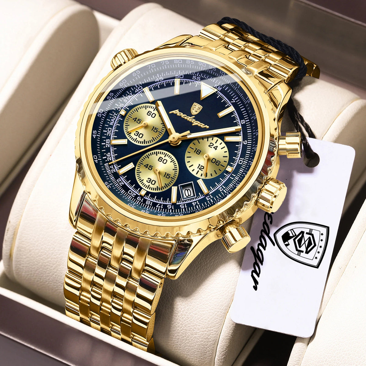 POEDAGAR: relojes de lujo para hombre. Cronógrafo con fecha, de acero inoxidable. Reloj deportivo para hombre, resistente al agua y con luminiscencia. Reloj de cuarzo de estilo militar para hombre.