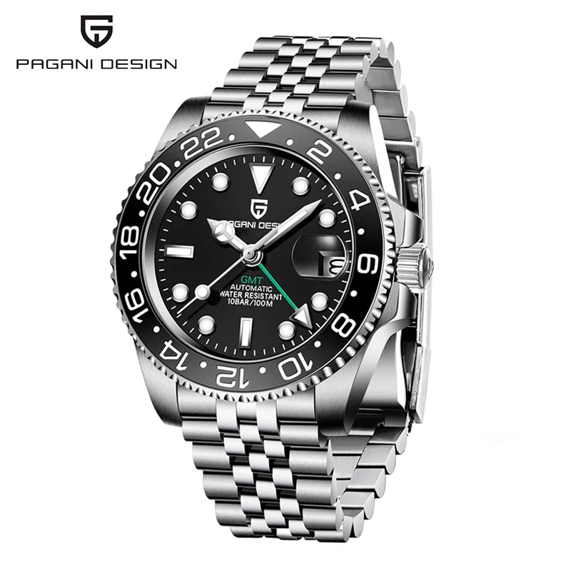 PAGANI DESIGN 40MM GMT Reloj para hombre de lujo con cristal de zafiro AR, reloj mecánico con bisel cerámico, automático, resistente al agua 100M, reloj de regalo