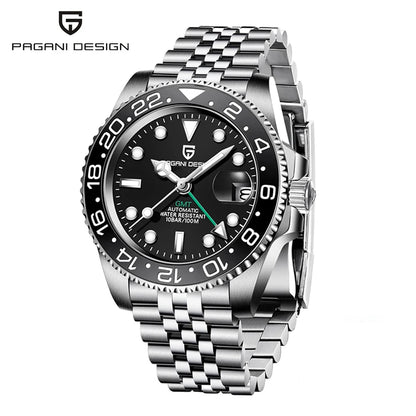 PAGANI DESIGN 40MM GMT Reloj para hombre de lujo con cristal de zafiro AR, reloj mecánico con bisel cerámico, automático, resistente al agua 100M, reloj de regalo