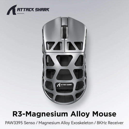 ATTACK SHARK R3 8KHz Maus aus Magnesiumlegierung, PixArt PAW3395 Sensor, bis zu 26000 DPI, 2.4G/BT/kabelgebunden, 46g ultraleicht, für PC/Mac