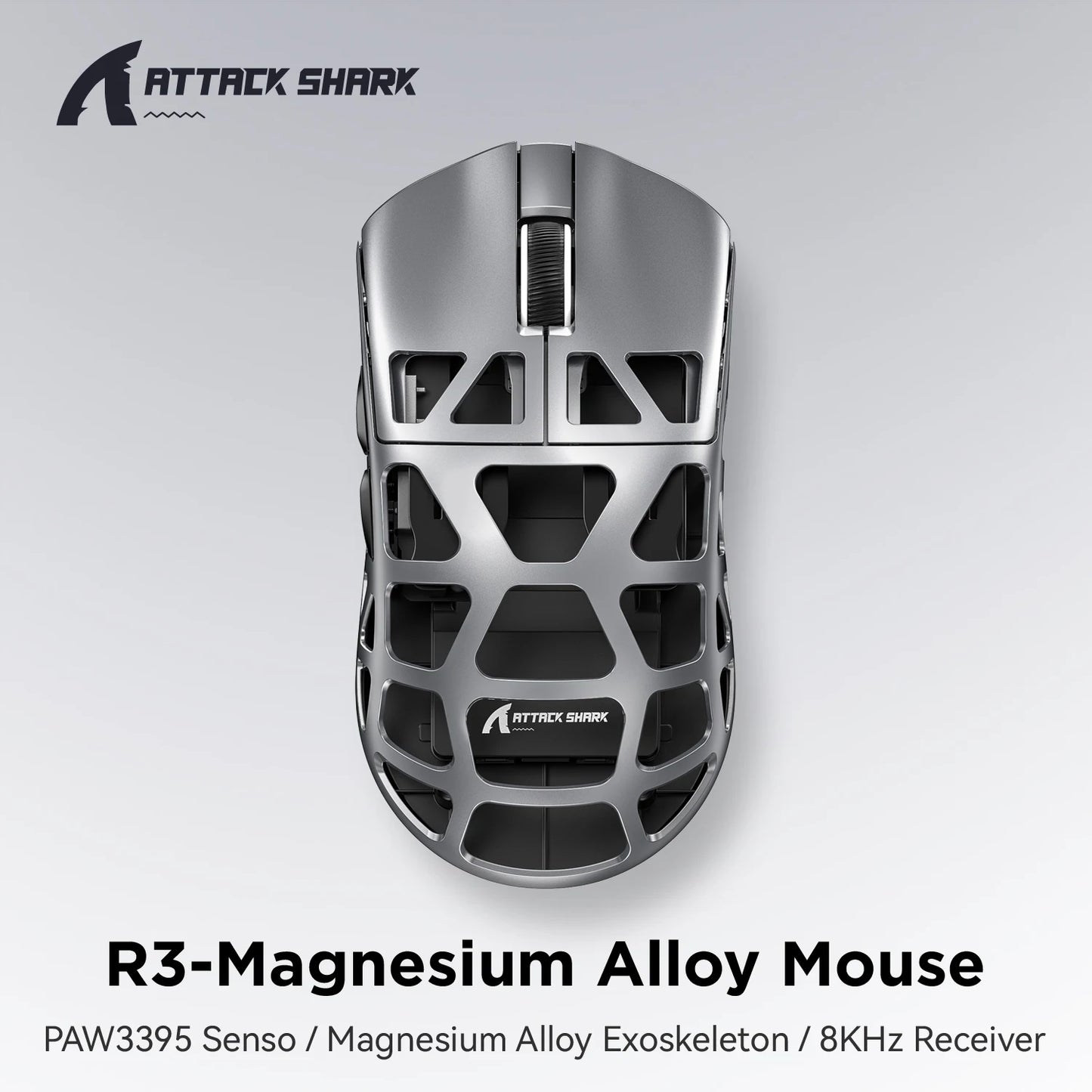 ATTACK SHARK R3 8KHz Magnesium Alloy Gaming Mouse, PAW3395 Sensor, 26000 DPI, Superlight 46g, Tri-Mode Wireless Bluetooth & Wired Mouse for PC/Mac