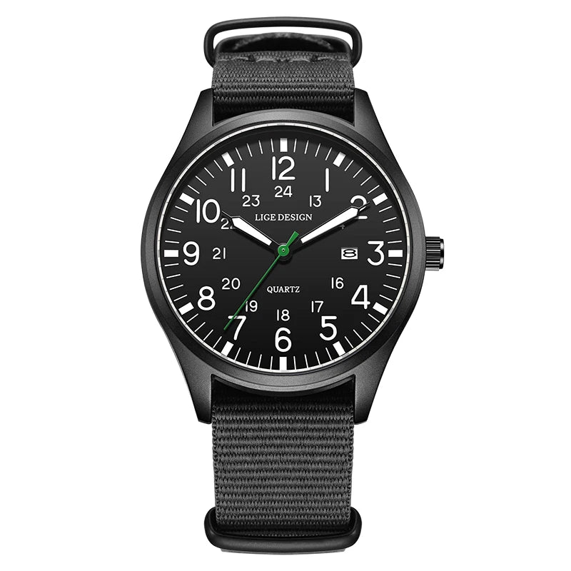 LIGE Lyxiga herrklockor med kvartsverk, datum, nylonarmband, läderarmband, vattentäta, självlysande, militär- och sportklockor för män relogios masculino