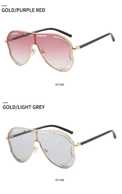 Oversized One-Piece Pilot Sunglasses Women Big Frame Luxury Brand Butterfly Shaped Sun Glasses For Ladies Shield Eyewear Shades