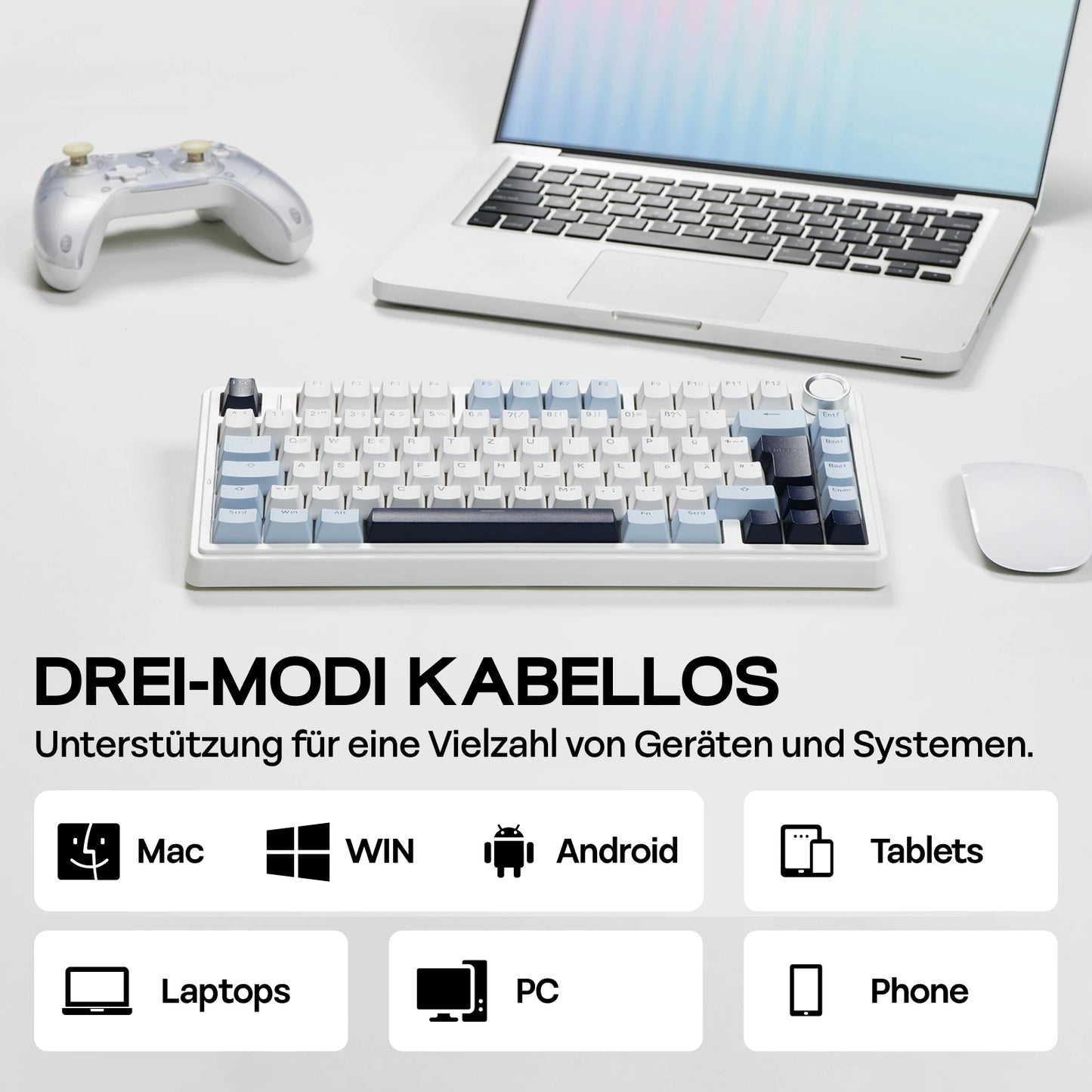 Teclado mecánico inalámbrico EPOMAKER x AULA F75 ISO-DE con conectividad trimodo, distribución alemana QWERTZ y batería de 4000 mAh