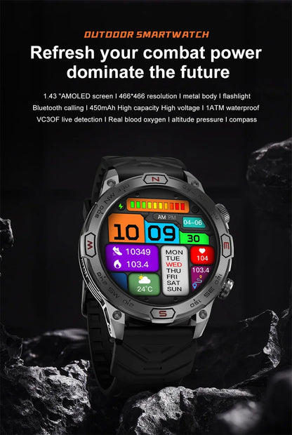 Men's Fashion Outdoor Sport GPS Smart Watch with AMOLED HD Screen, Heart Rate Monitor, and Waterproof Features
