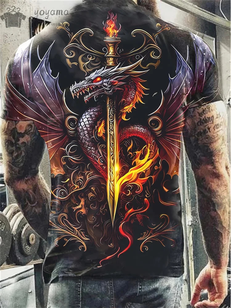 Dragon Print Clothes Men Funny Men's Summer Clothes T-Shirt Men Short Sleeve Tee Dragon Graphic T-Shirts Personalized T-Shirt