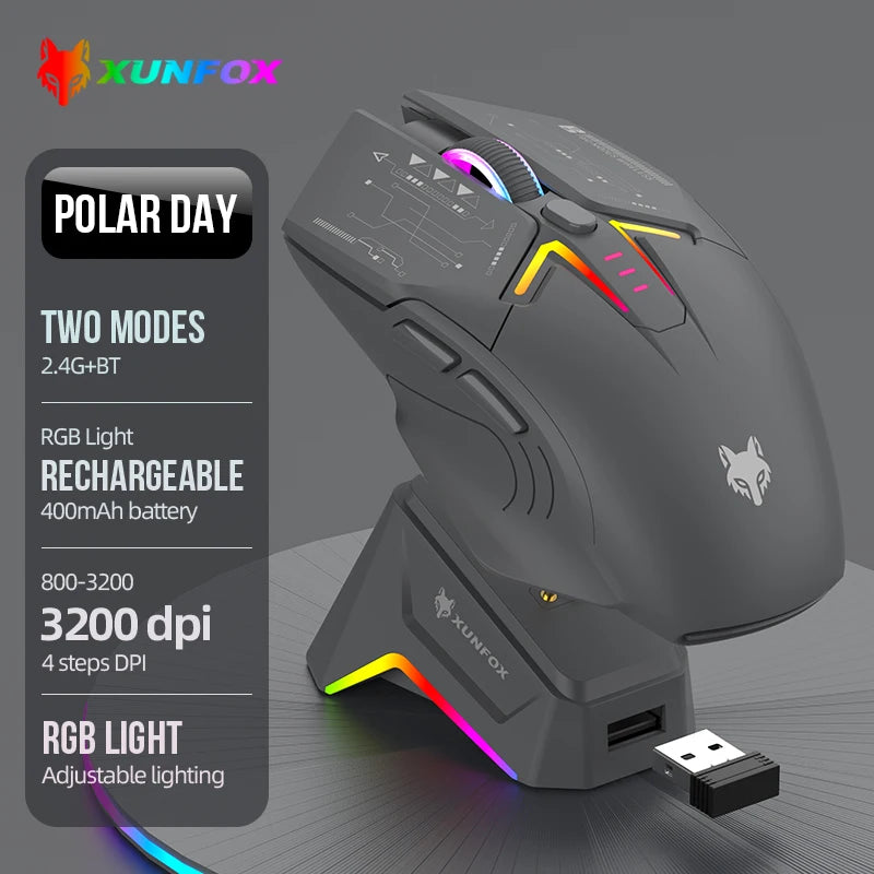 XUNSVFOX H2 wireless Bluetooth dual-mode mouse RGB lighting effect laptop gaming office magnetic charging