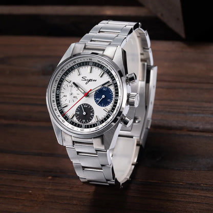 Sugess Mens Watch 38mm Chronograph Mechanical Wristwatches Tianjin Gooseneck Movement Sapphire Crystal Roulette Dial S465 new