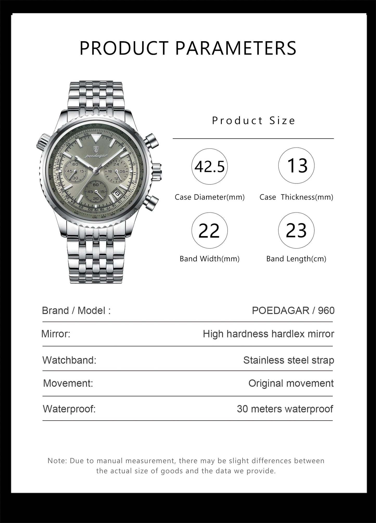 POEDAGAR Fashion Men's Quartz Watch Stainless Steel Waterproof Luminous Man Watch Chronograph Date Multifunction Watches For Men