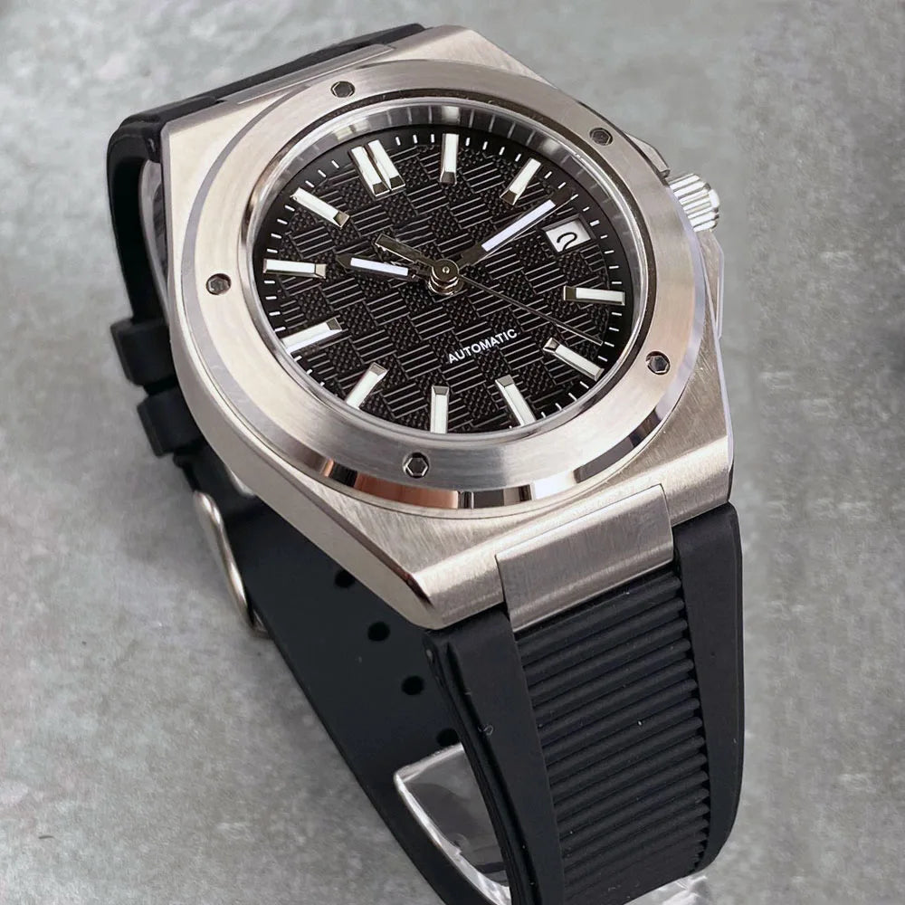 Tandorio Neue schwarze luxuriöse Business-Herrenuhr im Engineer-Stil, mechanisch, Saphirglas, 100m wasserdicht, NH35A Automatikuhren