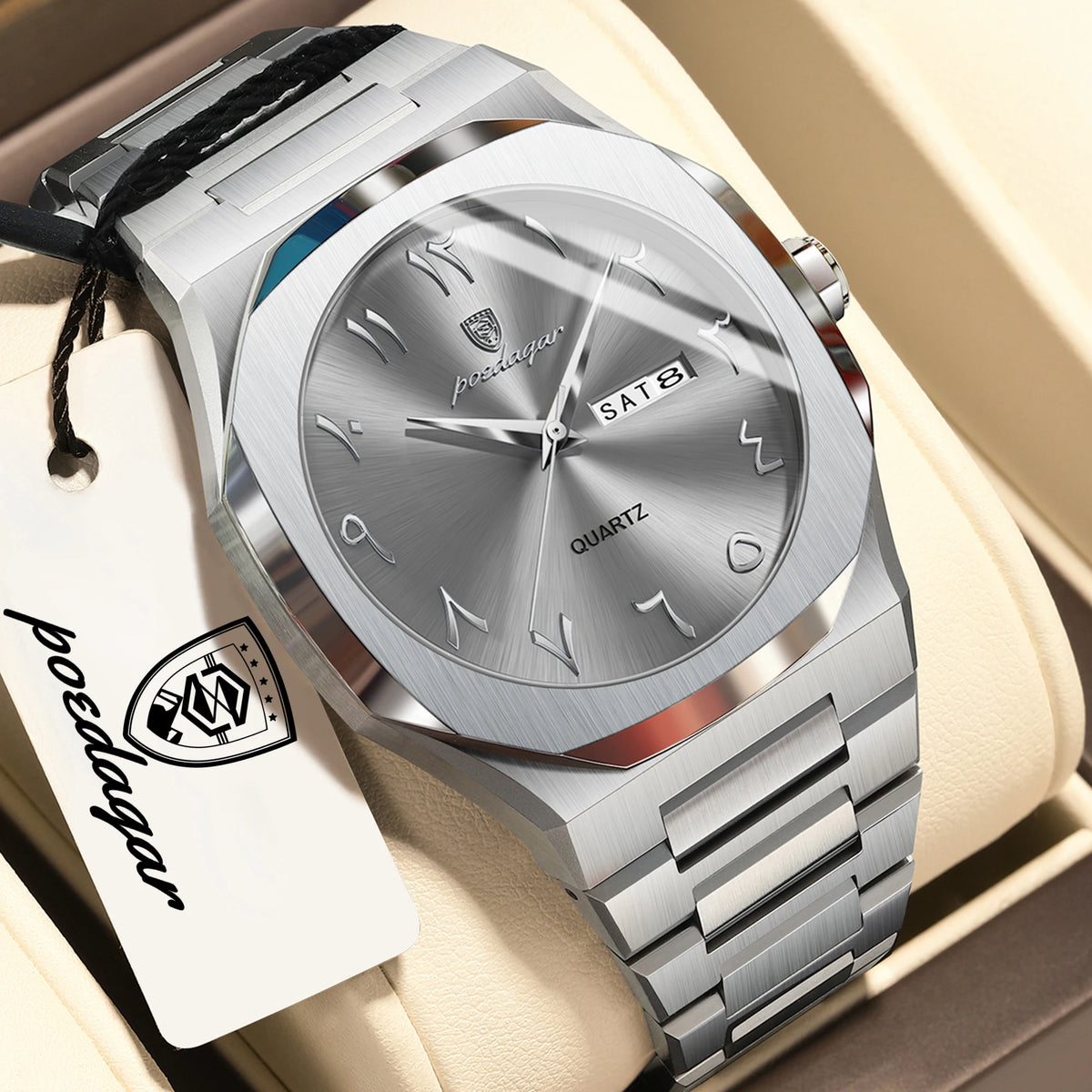 POEDAGAR mode luxe hommes montre à Quartz étanche en acier inoxydable mâle montre semaine Date affaires montres pour hommes Reloj Hombre
