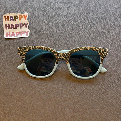 New Children Vintage Leopard Print Square Sunglasses UV400 Outdoor Fashion Girls Boys Protection Sunglass Kids Sun Glasses