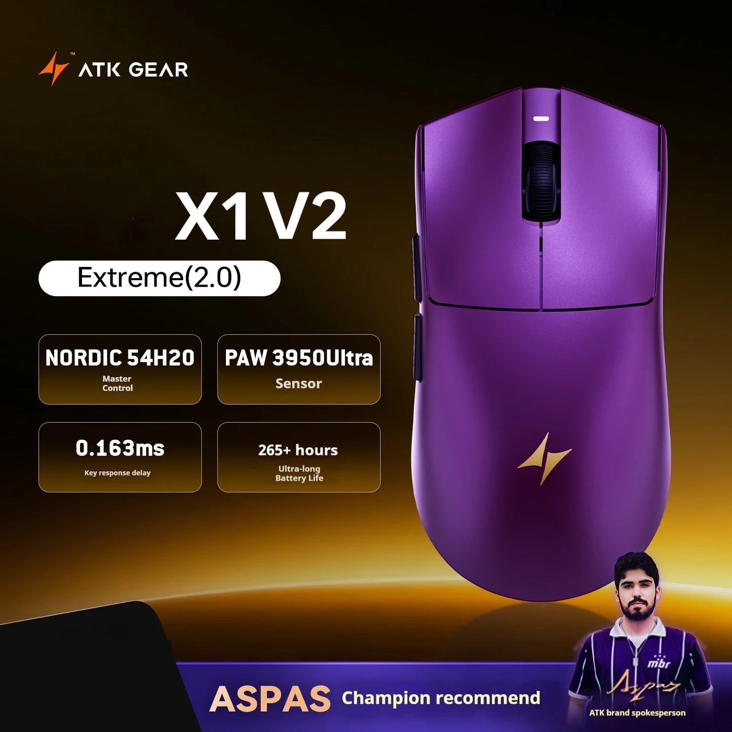 ATK X1 V2 Ultimate 2.0 безжична мишка Paw3950 Utrla 54g лека 750ips 0.163ms ниска латентност 650ips геймърски нов аксесоар подаръци