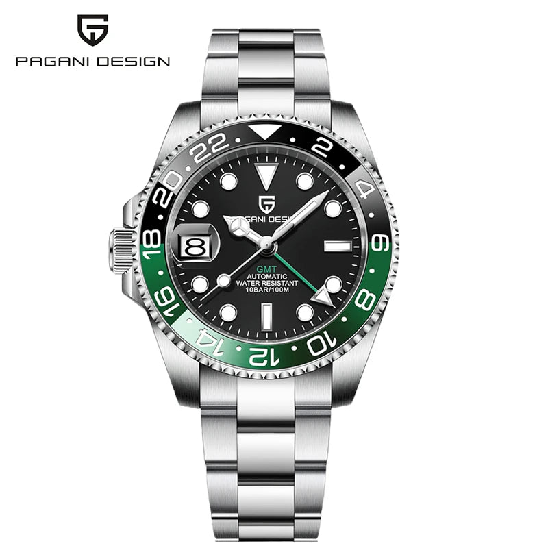 PAGANI DESIGN 40MM GMT Reloj para hombre de lujo con cristal de zafiro AR, reloj mecánico con bisel cerámico, automático, resistente al agua 100M, reloj de regalo