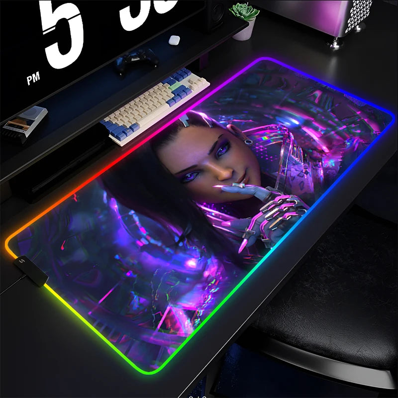 Tappetino mouse gaming, tappetino per tastiera Overwatch Sombra, tappetino da scrivania LED in gomma RGB, tappetino mouse gaming per notebook, kawaii