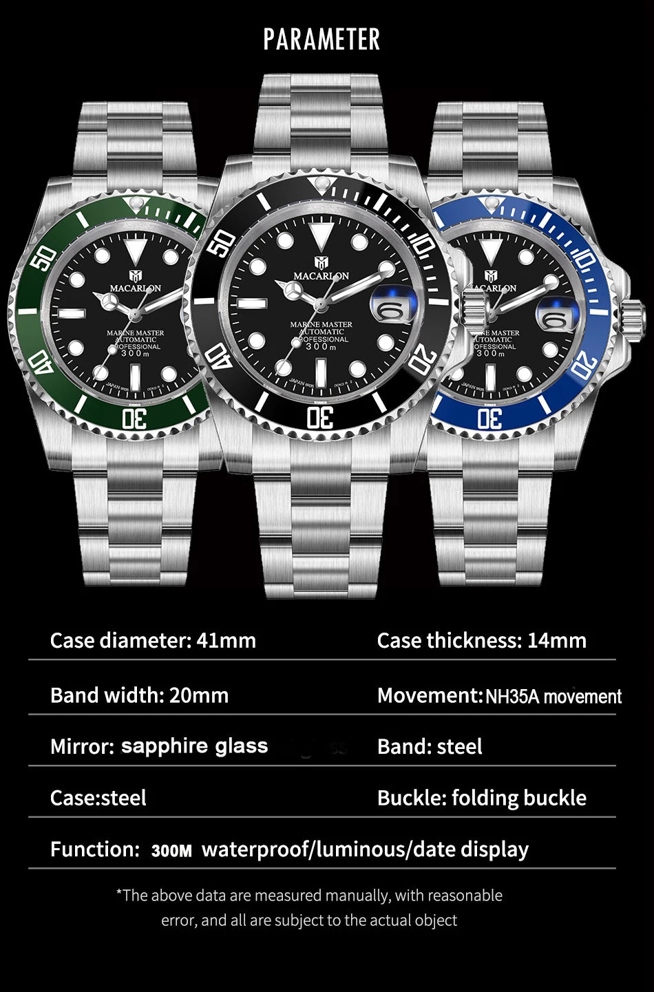 MACARLON Design New 41mm Mechanical Watch for Men Sapphire Glass Luminous Stainless Steel Waterproof China NH35 Automatic Watch TOP