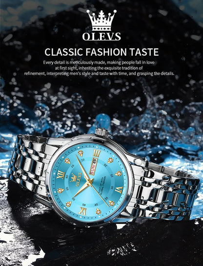 OLEVS Top Original Men Quartz Watch Blue Waterproof Watch for Men Stainless Steel Quartz Men Luxury Watch Luminous Wristwatch