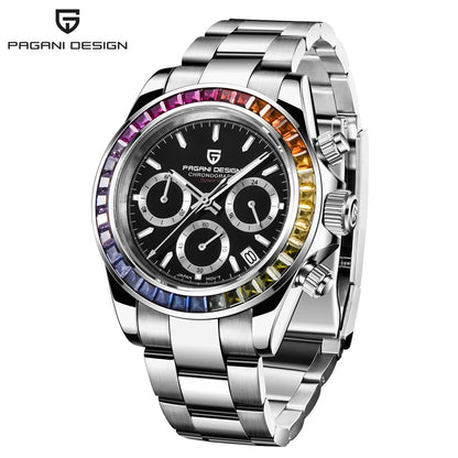 PAGANI DESIGN herenhorloge – Model met gekleurde wijzerplaten, luxe quartz-polshorloge, chronograaf met een uurwerk