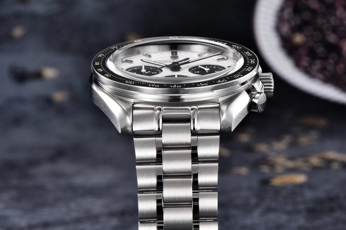 Zegarek męski PAGANI DESIGN „New Moon” – luksusowy zegarek kwarcowy, chronograf, szkło szafirowe z powłoką antyrefleksyjną, ceramiczna ramka, świecące wskazówki