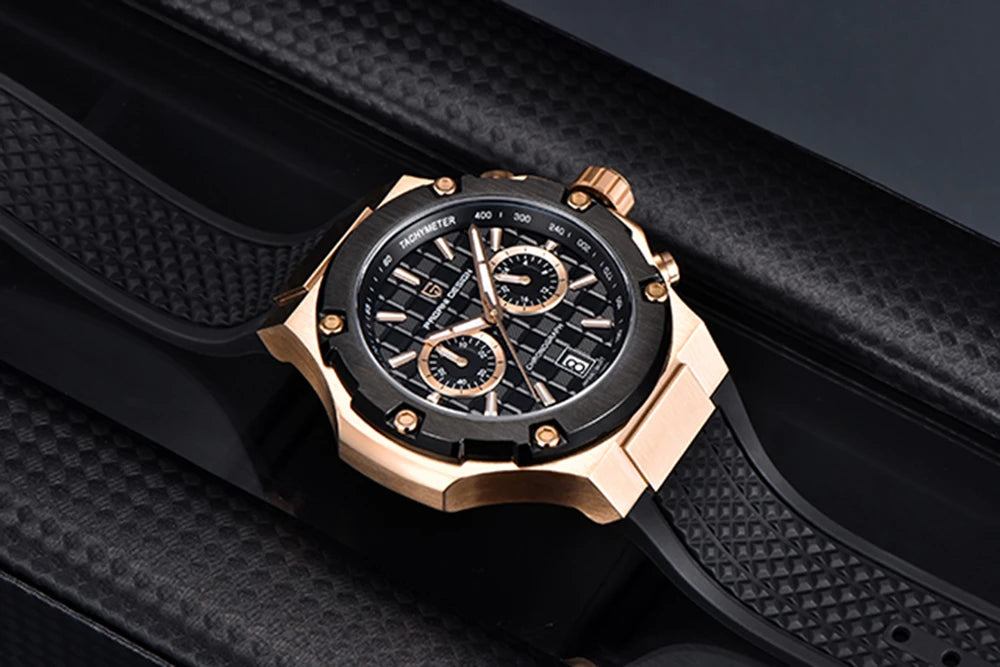 Quartzhorloges voor heren van PAGANI DESIGN – Luxe sportchronograaf, waterdicht, voorzien van lichtgevende wijzers en een saffierglas met antireflectiecoating