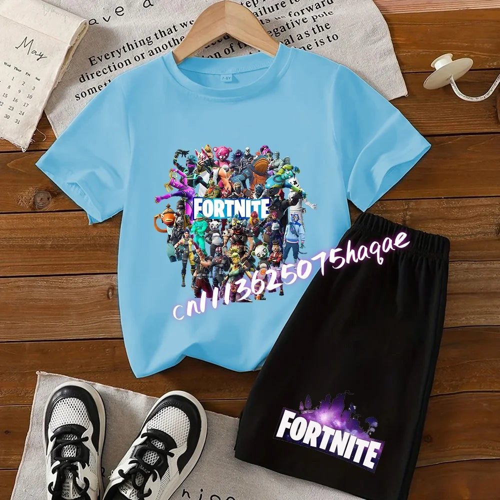 Hot Fortnites Kids T Shirt Shorts Set Cartoon Figure Printed T Shirts Children Tops Summer Casual Sportswear Kids Boys Clothing