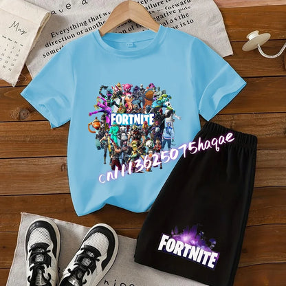 Hot Fortnites Kids T Shirt Shorts Set Cartoon Figure Printed T Shirts Children Tops Summer Casual Sportswear Kids Boys Clothing