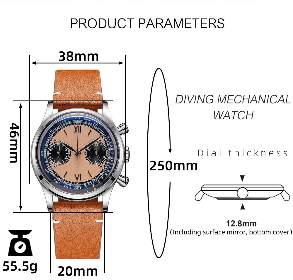 ADDIESDIVE Reloj Hombre  Multifunctional Chronograph Watch VK64 Leather Watch 10Bar Waterproof Mens Quartz Watches часы