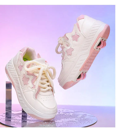 Kids Roller Skate Shoes - Rechargeable Wheels Fashion Color Shiny Birthday for Boys and Girls Two-in-one Casual Shoes