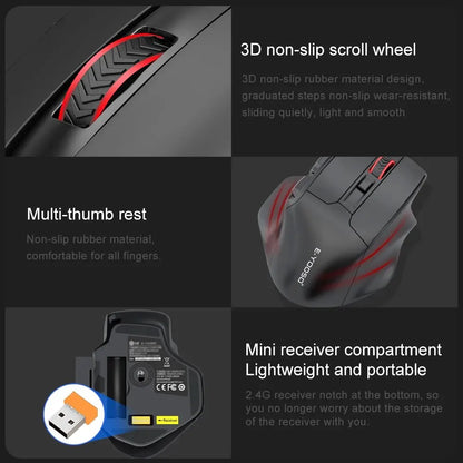 E-YOOSO X-31 USB 2.4G trådløs gamingmus i stor størrelse til store hænder PAW3212 4800 DPI 5 knapper til gamere, computer, bærbar og PC