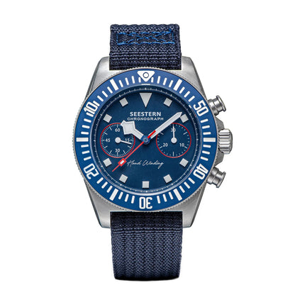 SEESTERN Chronograph Man of Watch Mechanical Tianjin ST1901 Movement Sapphire Wristwatches Nylon Sticker Strap Luminous Skeleton
