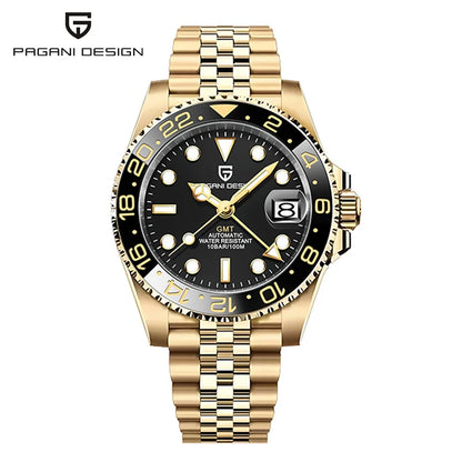 PAGANI DESIGN 40MM GMT Reloj para hombre de lujo con cristal de zafiro AR, reloj mecánico con bisel cerámico, automático, resistente al agua 100M, reloj de regalo