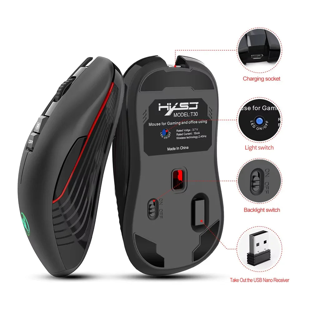 Mouse wireless USB reîncărcabil pentru mâna dreaptă, mouse Type-C pentru laptop și computer, clic silențios, iluminare de fundal, mouse gaming 3600cpi