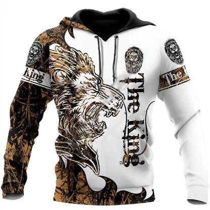 Modna jesenska kapuca z motivom leva in volka, bela tigrska koža, 3D-potisk po celotni površini, moška majica z dolgimi rokavi, unisex pulover, casual jakna
