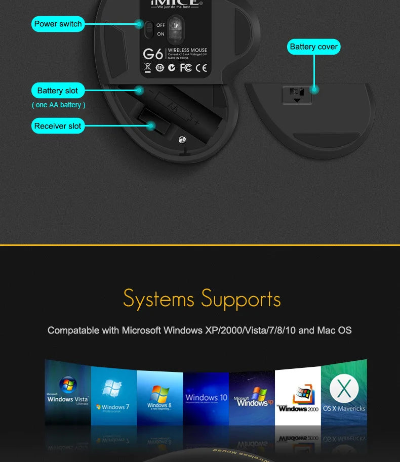 UTHAI G6 Laptop Accessories Ergonomic Design 2.4G Wireless Mouse Business Office Gift Smart 6-Button Gaming Mouse