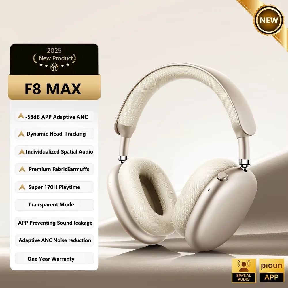Auriculares inalámbricos Picun F8 Pro ANC con seguimiento de cabeza, audio espacial 3D, ANC -52dB, sonido HIFI, Bluetooth, micrófono HD ENC, baja latencia y APP