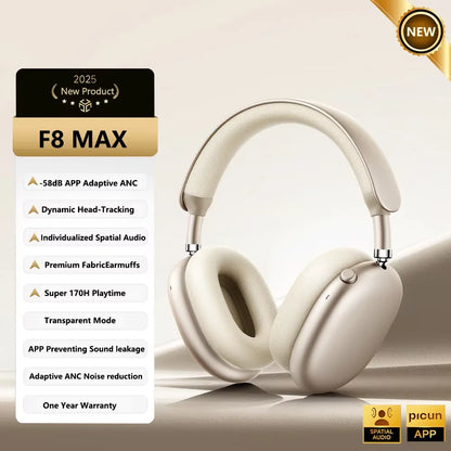 Auriculares inalámbricos Picun F8 Pro ANC con seguimiento de cabeza, audio espacial 3D, ANC -52dB, sonido HIFI, Bluetooth, micrófono HD ENC, baja latencia y APP
