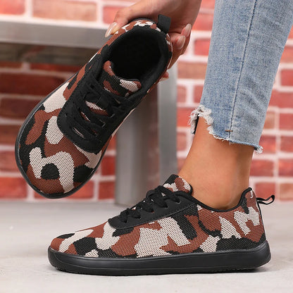 Camouflage-damesko med bred tå, åndbart mesh, komfortable barfodssko med flad sål, nye bløde såler, Chaussure De herresneakers