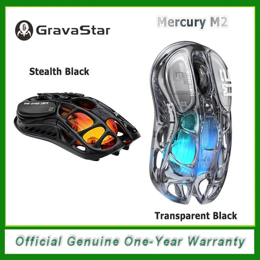 Brezžična gaming miška GravaStar Mercury M2 z 26,000 DPI, senzorjem PAW3395DM, lahko votlo zasnovo -79g in 5 programabilnimi gumbi