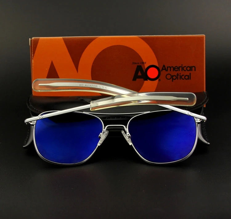 Pilot AO Sunglasses Men Top Quality American Army Military Mirror AGX Tempered Glass Lens Sun Glasses