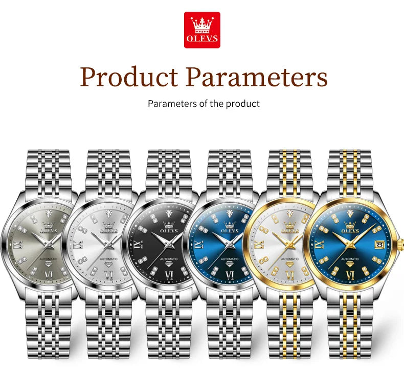 OLEVS 9801 Womens Watch Luxury Fashion Waterproof  Automatic Mechanical Watch Stainless Steel Diamond Date Ladies Watch Set