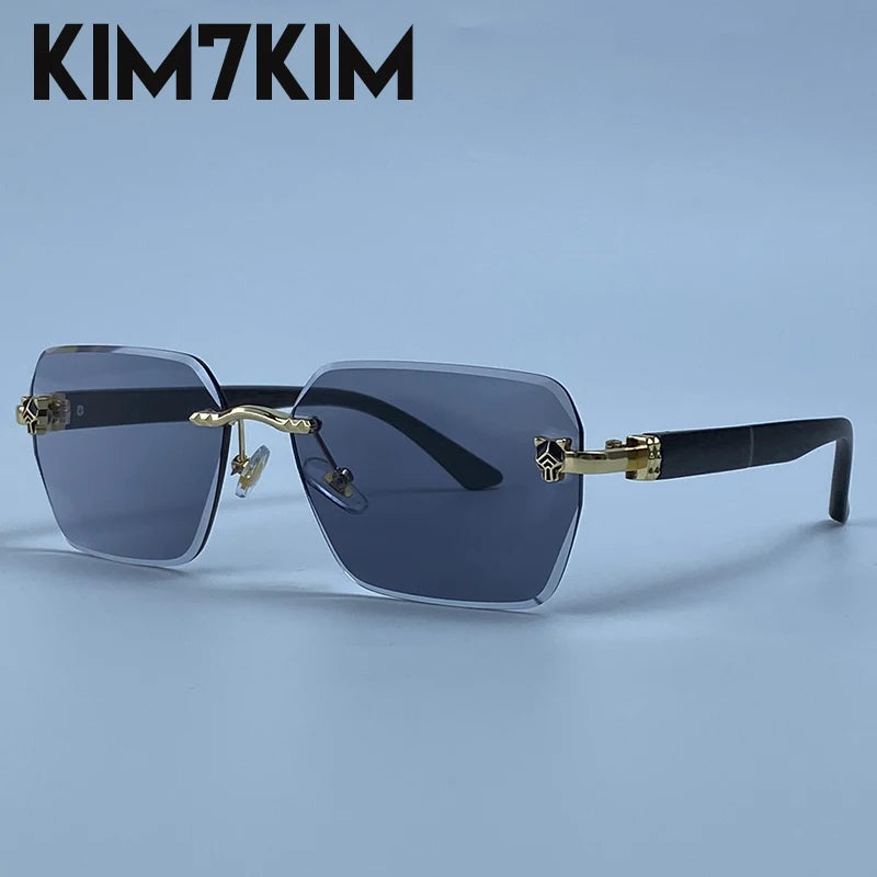 Square Rimless Photochromic Sunglasses Men Vintage Sun Glasses 2026 Luxury Designer Shades Male Cut Lenses Frameless Eyewear