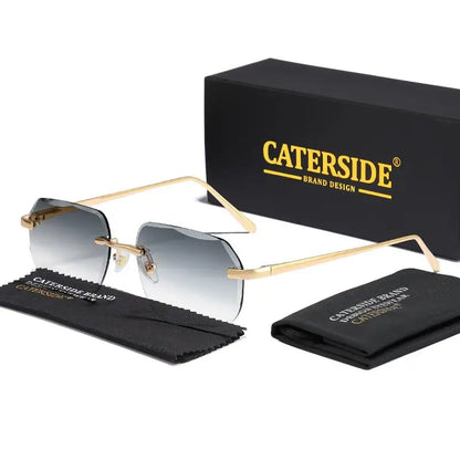 CATERSIDE Fashion Frameless Men's Sunglasses with Design Sense Lenses Metal Temple Sunglasses Women's Party Travel Sunglasses