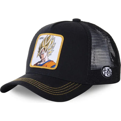 Dragon Ball Son Goku sapka, nyári utazós csúcsos sapka, férfi hímzett hip-hop stílusú napellenzős, állítható trucker hálós sapka