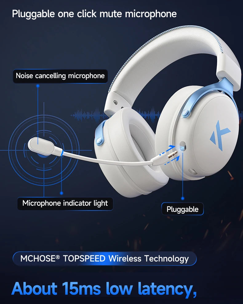 MCHOSE V9 Pro Wireless Gaming Headset 7.1 Surround Sound, Bluetooth 5.3 Headphones with Noise Cancelling Mic, Low Latency PC Gaming Headset