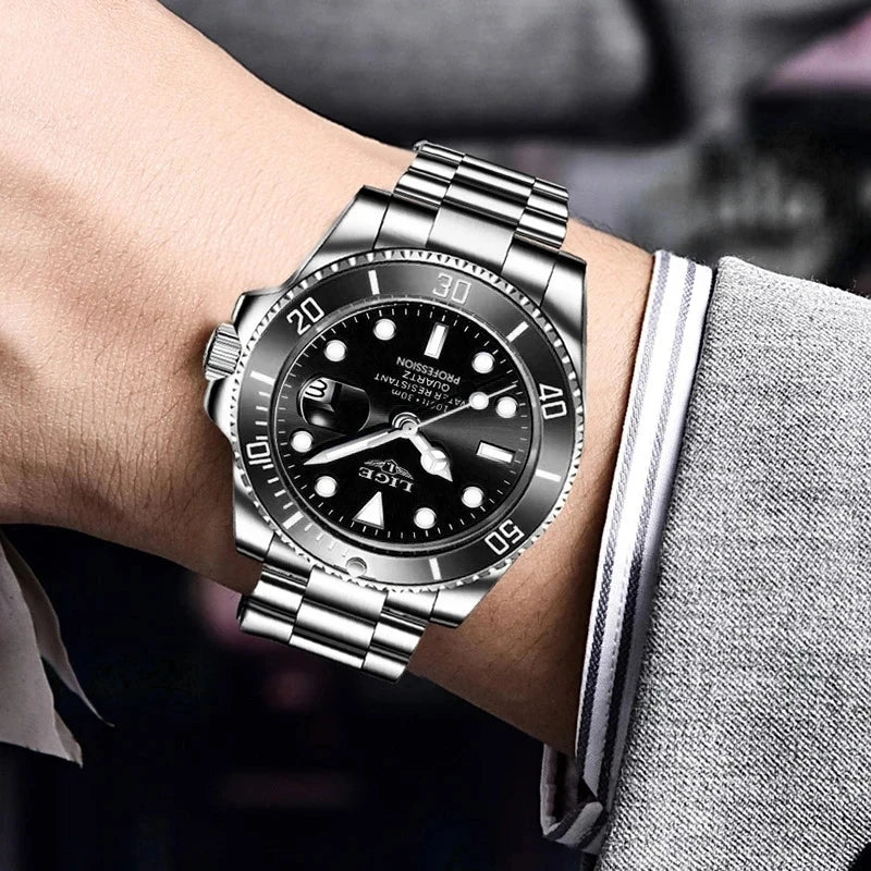 Reloj de buceo de lujo para hombre, de la marca LIGE, resistente al agua hasta 3 ATM, con indicador de fecha, reloj deportivo de cuarzo
