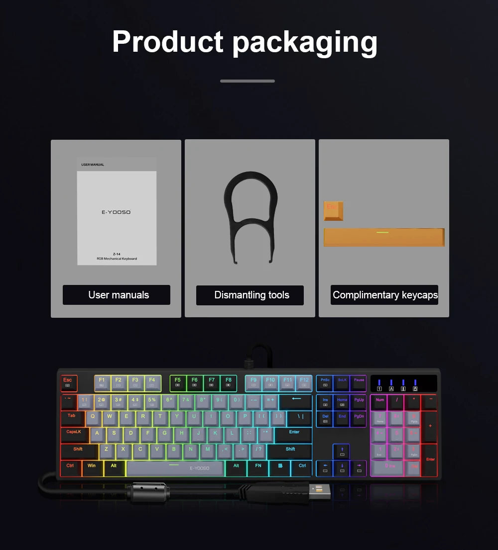 E-YOOSO Z14 RGB USB Mechanical Gaming Wired Keyboard Red Switch 104 Key Russian Brazilian Portuguese Gamer for Computer laptop