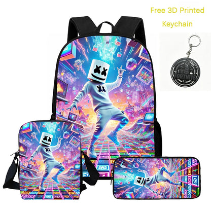 Conjunto de mochila infantil 3 peças, mala a tiracolo e estojo, mala FORTNITE com desenhos, leve para meninos e meninas dos 5 aos 10 anos, porta-chaves 3D impresso grátis
