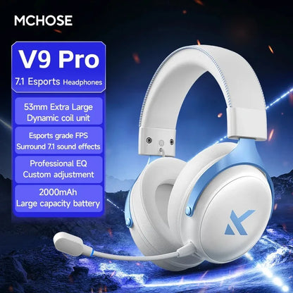 MCHOSE V9 Pro Wireless Gaming Headset 7.1 Surround Sound, Bluetooth 5.3 Headphones with Noise Cancelling Mic, Low Latency PC Gaming Headset